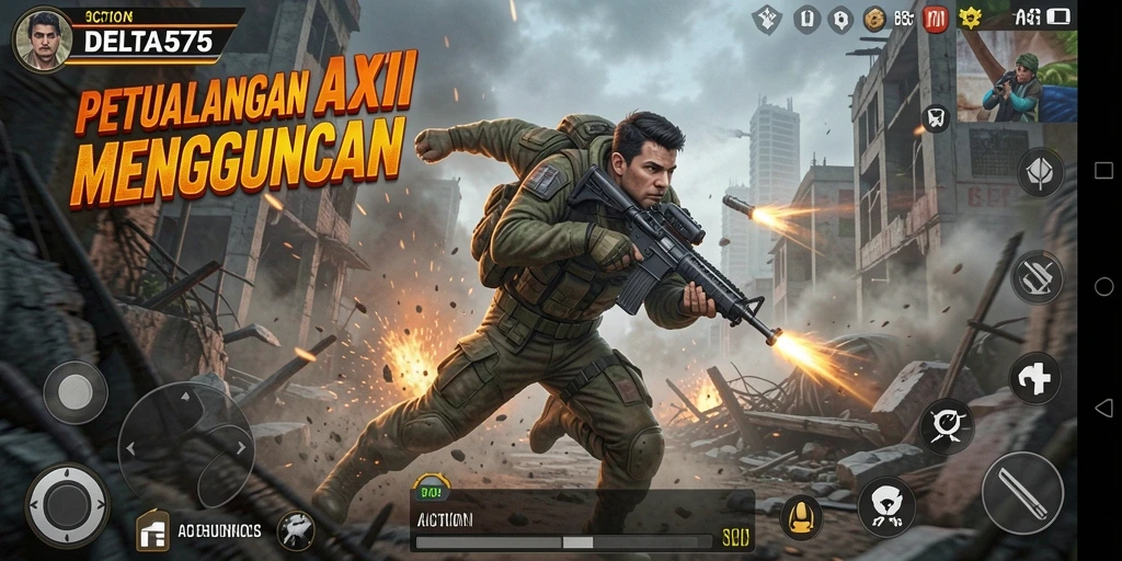 Tampilan antarmuka DELTA575 dengan aksi mendebarkan di layar.