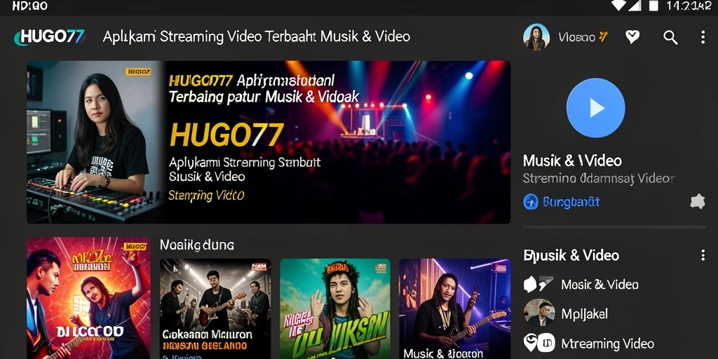 Tampilan antarmuka utama HUGO77 untuk Streaming Video yang menarik.