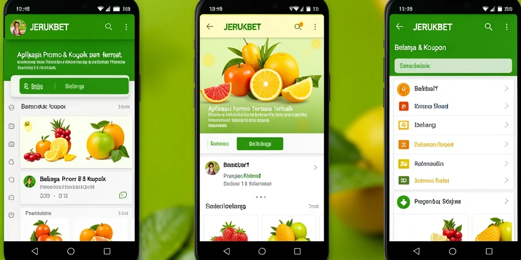 Antarmuka aplikasi JERUKBET menampilkan berbagai kupon dan promo menarik.